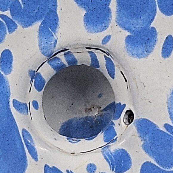 Blue & White Swirl Enamelware Agateware Graniteware Lid with Round Knob - Picture 4 of 13